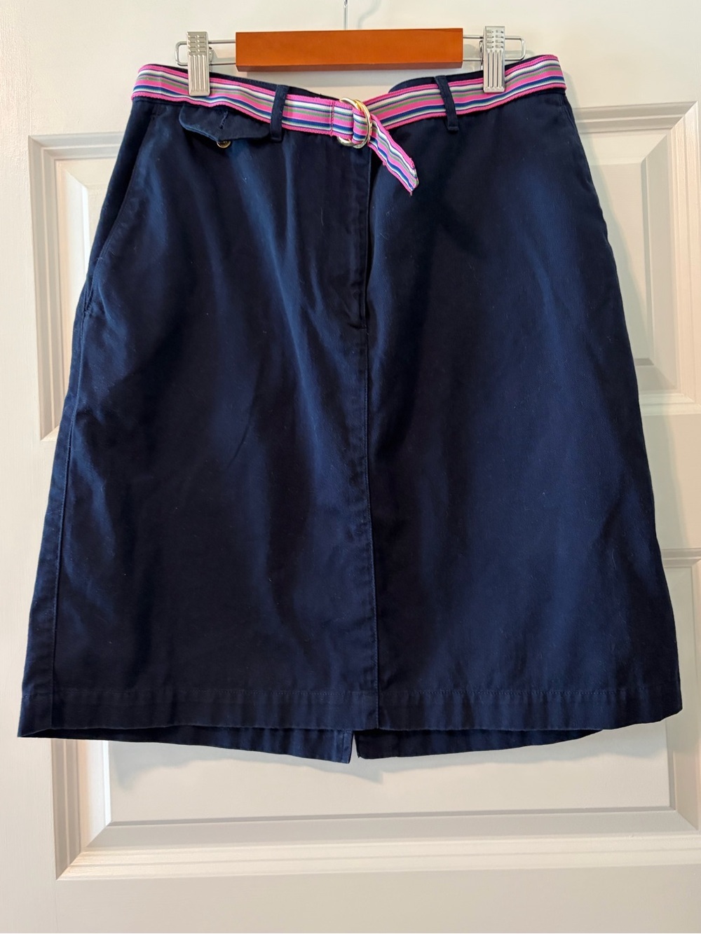 Lauren Ralph Lauren Navy A-Line Skirt with Pink & White Striped Belt Sz8